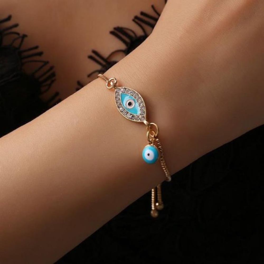 Evil Eye rhinestone gold dainty bracelet